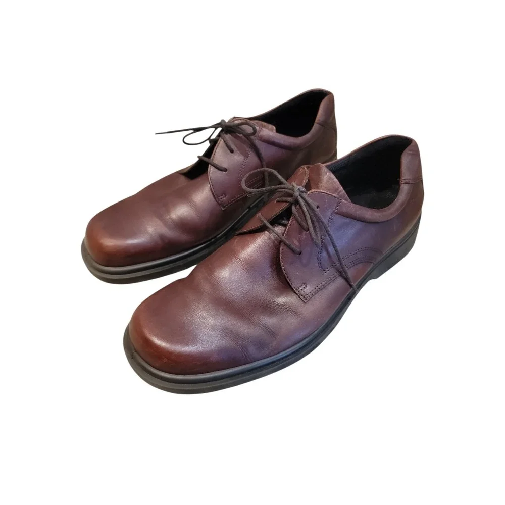 MEN'S ECCO BERLIN PLAIN TOE LACE BROWN LEATHER Oxfords 46.  US 12-12.5